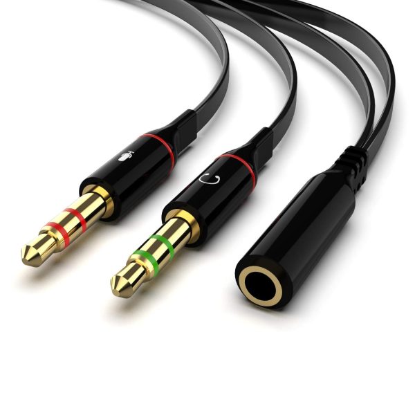 1 Female to 2 Male Headphone & Mic Plugs Audio Y Splitter Cable Cord