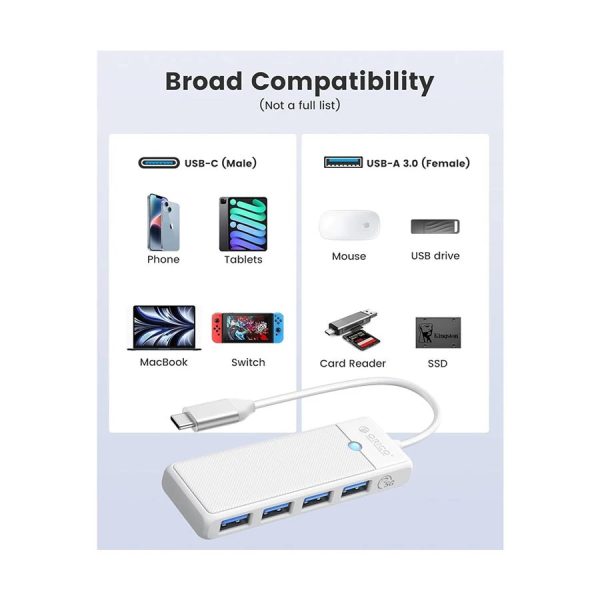 Orico Type-C Male to Quad USB Female White Hub - Image 4