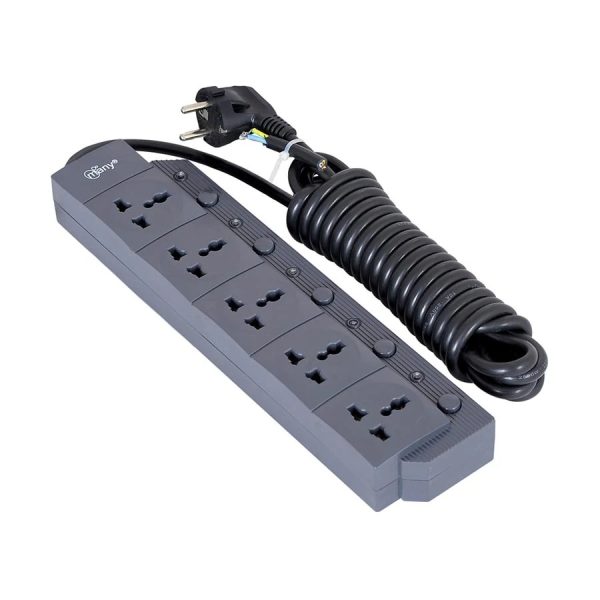 Many 2 Pin 5 Port Black Power Strip